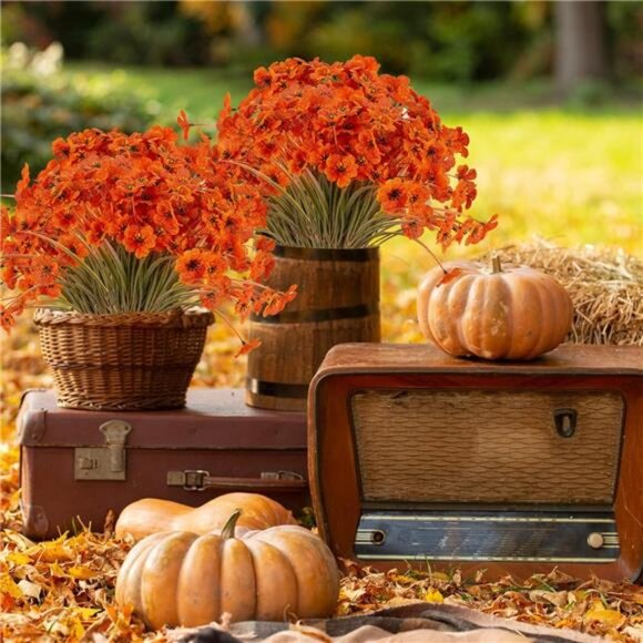 20 Bundles Artificial Fall Flowers Outdoor UV Resistant Fake Flowers No Fade - Picture 3 of 8